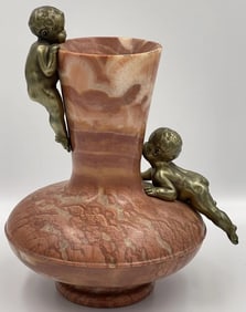 Victorian Bronze and Marble Vase with Children