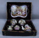 VIENNESE ENAMEL TEASET ON SILVER IN ORIGINAL BOX