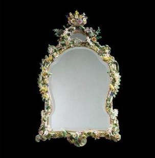 19th CENTURY MEISSEN MIRROR: 19th CENTURY MEISSEN MIRROR 54'H 34" W. THIS MIRROR IS MARKED WITH THE MEISSEN MARK AND HAS INCISED NO. NO INTERNATIONAL SHIPPING ON IVORY