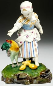 Antique Samson Hochst Porcelain Figure of a Girl with Chickens
