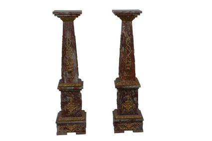 Pair Of Neoclassic Style Gilt Mounted Marble Pedestals