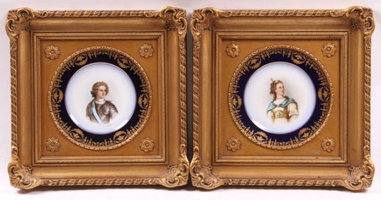 Two Sevres Type Porcelain Plates, Framed
