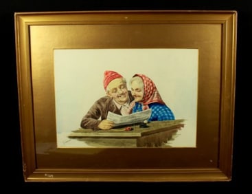 Framed Painting Of Eledrly Couple