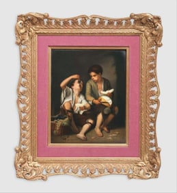 Kpm Porcelain Plaque Depicting Boys Eating Fruit,