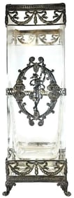 Antique French Baccarat style bronze & glass vase