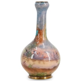 Antique 19th C. French Limoges Hand Painted Enamel on Bronze Miniature Portrait Vase