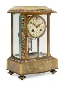 19th C. French Onyx and Champleve Mantel Clock