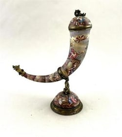 19th C. Austrian Vienna Viennese Enameled Horn of Plenty