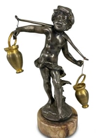 Antique French spelter & marble statue
