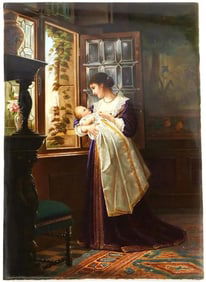 Oversized KPM Porcelain Plaque of a Woman and Child "In Your Eye Is My Heaven"