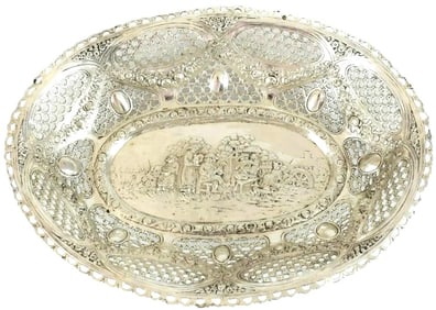 A Large Antique Circa 1900 Continental German 800 Silver Repousse Pierced Bowl