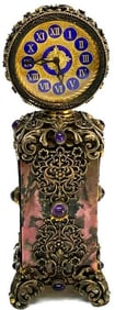 8" Antique Austrian Vienna Viennese Enameled Dore Gilt Bronze Desk Clock with Jewels