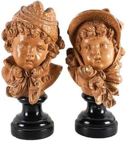 Pair of Antique 19th Century French Busts of Children Signed E. Guillemin
