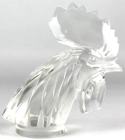 7" Lalique Crystal Mascot Rooster Tete de Coq Head Figurine