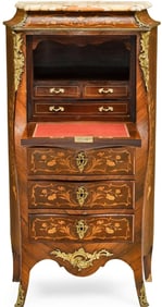 A Louis XV Style Marble Top Gilt Bronze and Mahogany Secr?taire ? abattant Fall Front Desk