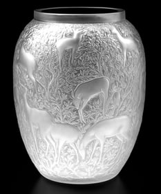Lalique Crystal France Frosted Crystal BICHES Deer 7" Vase