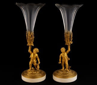 A Pair of 19th Century French Ormolu Baccarat Bronze Crystal Glasses Vase