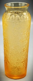 Lalique France 7" Gold Amber Bougainvillier Crystal Vase
