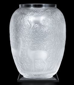 Lalique Crystal France Frosted Crystal BICHES Deer 7" Vase