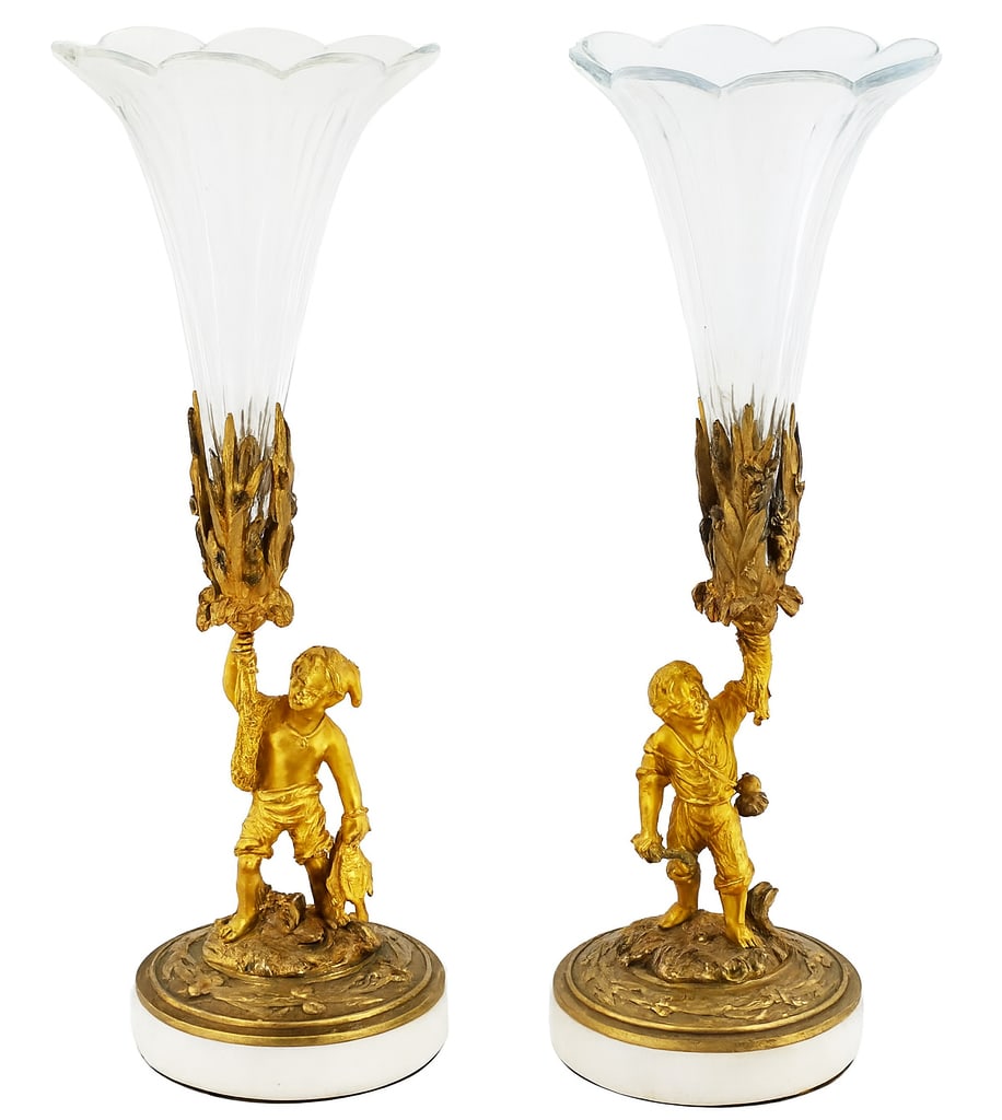 A Pair of 19th Century French Ormolu Baccarat Bronze Crystal Glasses Vase (1 of 6)
