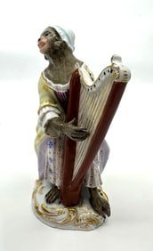 Meissen porcelain monkey band Playing harp figure