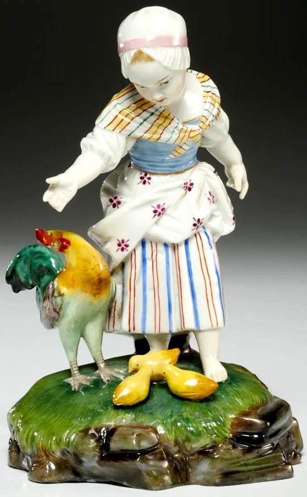 Antique Samson Hochst Porcelain Figure of a Girl with Chickens (1 of 6)