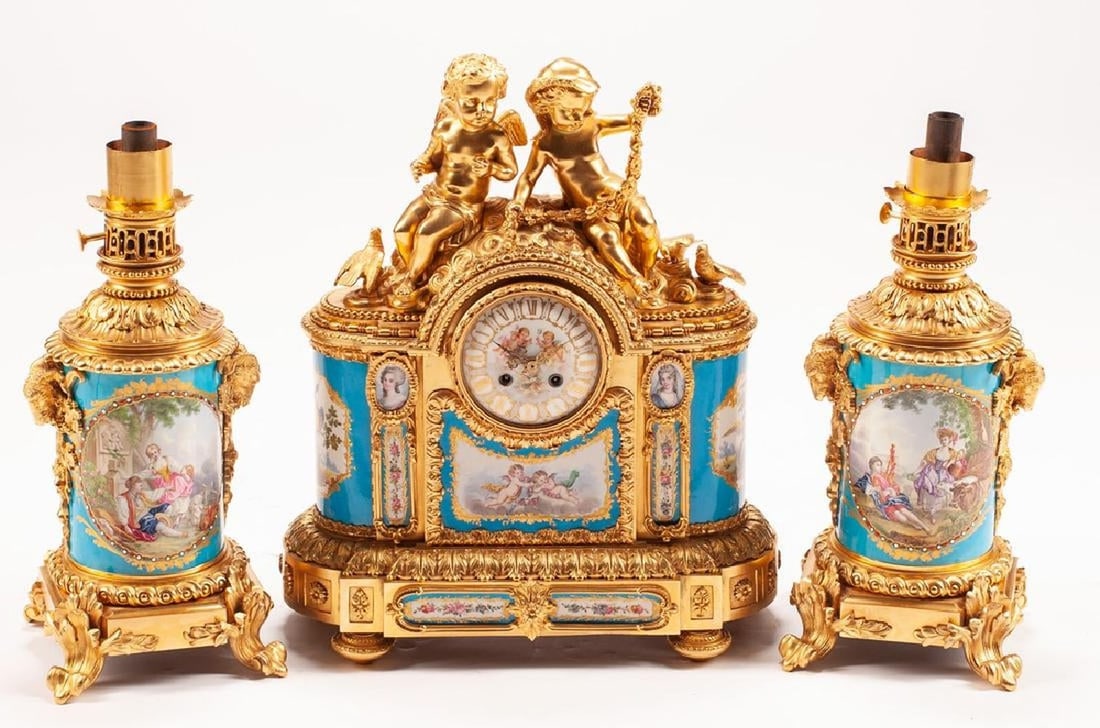 French Gilt Bronze & Sevres Style Porcelain Three-Piece (1 of 4)