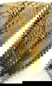 Daum Nancy Winter Scene Tree Tall Glass Vase: Daum Nancy Winter Scene Tree Tall Glass Vase Daum Nancy Tree Tall from a cameo glass vase in orange glass with a winter scene of a snow-covered forest signed Daum Nancy 4 3/4" ht. CONDITION: small fla