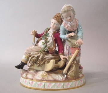 MEISSEN PORCELAIN GROUP: MEISSEN PORCELAIN GROUP. Depicting winter. 19th century.