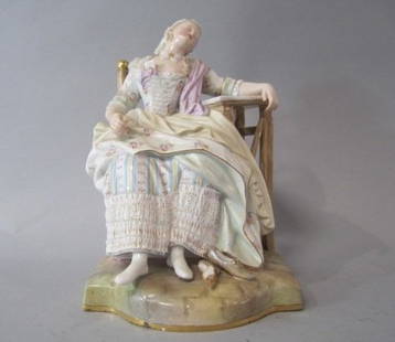 MEISSEN PORCELAIN SLEEPING LADY FIGURINE: MEISSEN PORCELAIN SLEEPING LADY FIGURINE. 19th century. Measures 7 1/2" tall