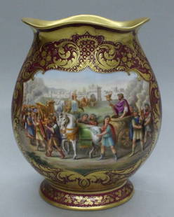 ROYAL VIENNA VASE: ROYAL VIENNA VASE. MEASURES H: 8 1/2" W: 6 3/4". NO INTERNATIONAL SHIPPING ON IVORY