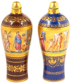 Antique 19th century Two Royal Vienna Austrian hand-painted Porcelain Covered Vases