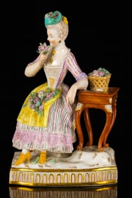 19th Century Meissen Porcelain Figure of Lady Depicting the Sense of Smell