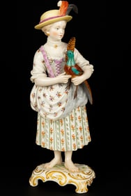 Rare Meissen Figure of Girl Holding a Pheasant Early 19th Century