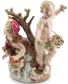 19th Century Meissen Porcelain Figural Group Winter and Spring Children with Flowers