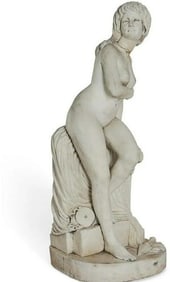 A Large 50" Antique Carved Marble Model of a Maiden Post-1950