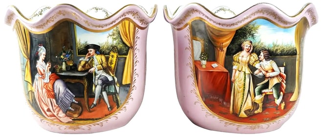 Pair Of Large Sevres Style Porcelain Cachepots Vases Jardini?res