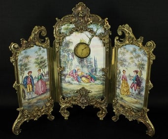 Large Austrian Viennese Vienna Enamel Screen With Clock
