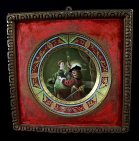 Antique Dresden Framed Cabinet Plate"Cavalier And A