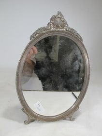 Antique Silver & Wood Table Mirror