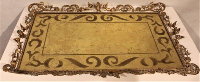 Large Brass French Putti Border, Eglomise Dresser Tray
