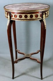 Marble Top And Bronze Round Wooden Table