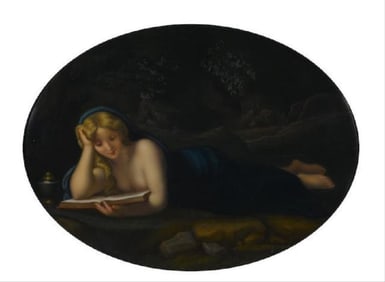 A German Porcelain Oval Plaque Penitent Magdalene