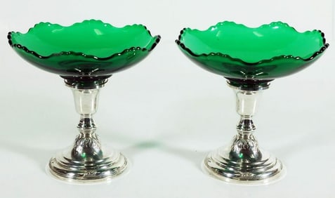 Pair Of Weighted Sterling And Glass Compotes