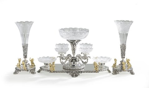Three-Piece Silverplate & Glass Table Garniture