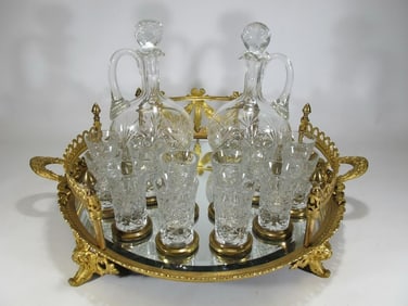19Th C French Gilt Bronze & Italian Crystal Liquor Set