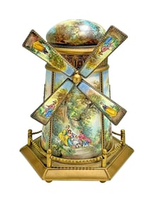 Large Viennese Austrian Enamel Windmill Musical Jewelry