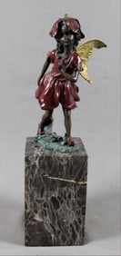 Polychrome Bronze Figure Of Girl On Marble Base