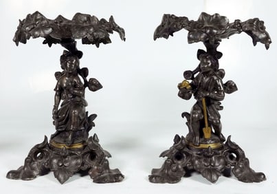 Pair Of Bronze Figural Compotes