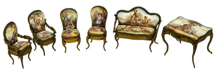 Enamled Gilt Metal Miniature Furniture Suite